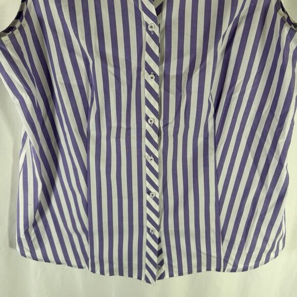 Talbots Blouse Women's 16 Purple White Striped Button Up Vneck Collared Non Iron - Picture 3 of 9